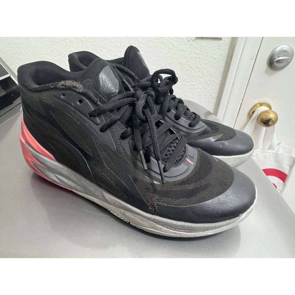 PUMA MB.02 Flare Basketball Shoes Black/Pink/Gray Mesh Mid Top Lace Up 378287-01